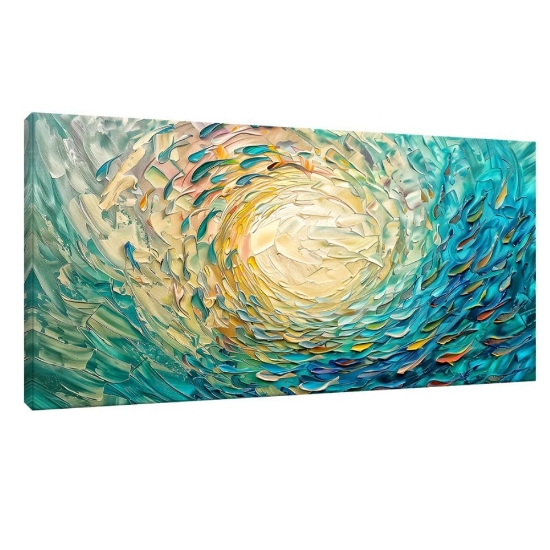 Quadro moderno vortice multicolor 77x143 stampa con decoro a rilievo